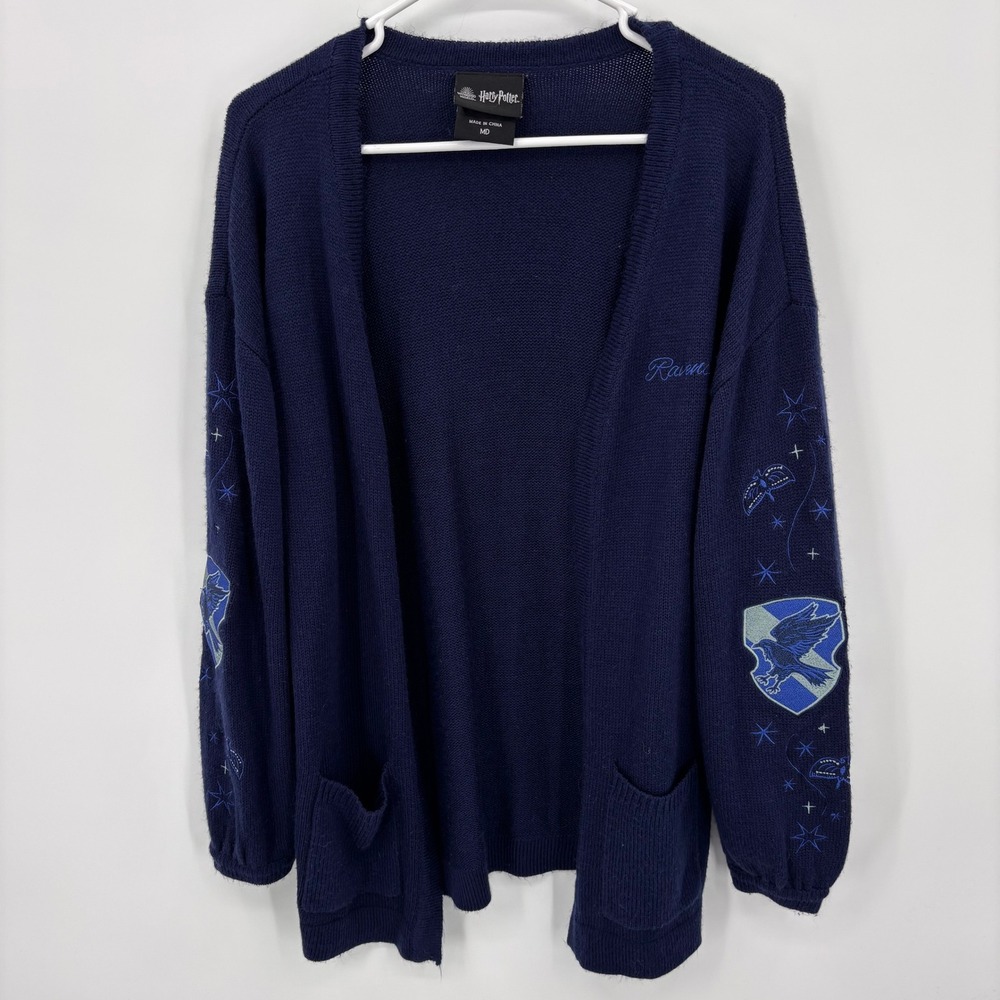 Harry Potter Ravenclaw Cardigan Women MD Navy Excellent Embroidered Crest Pocket